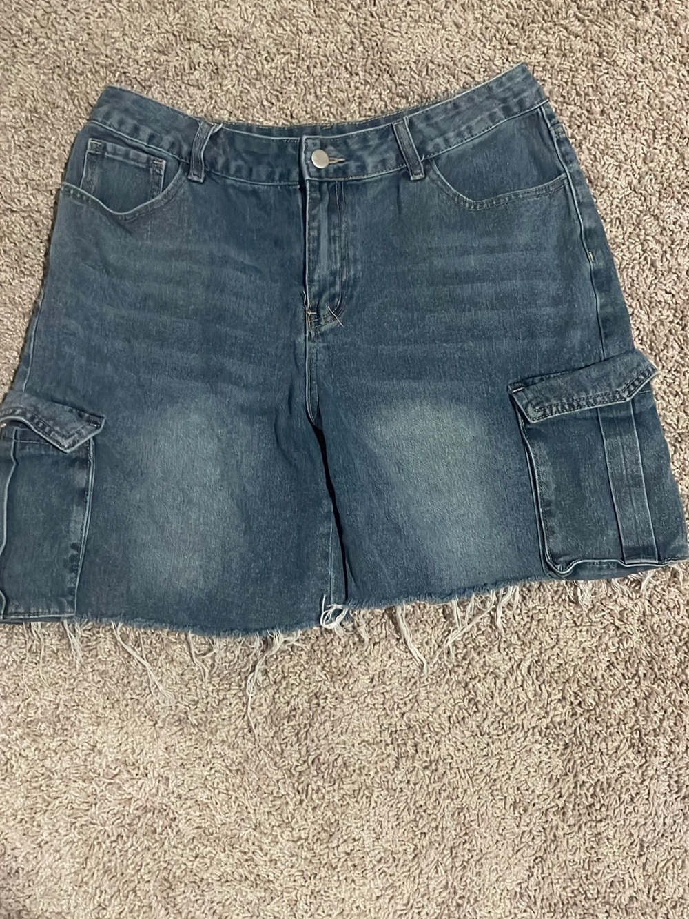 Denim Cargo Shorts in Dark Blue - Women